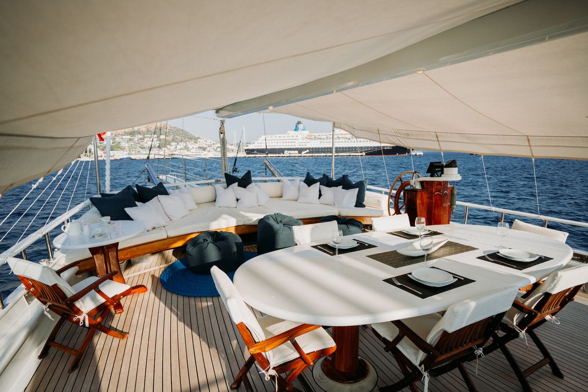 Deck of Bevaz Lale, a Gulet Gulet gulet at Kos, Greece