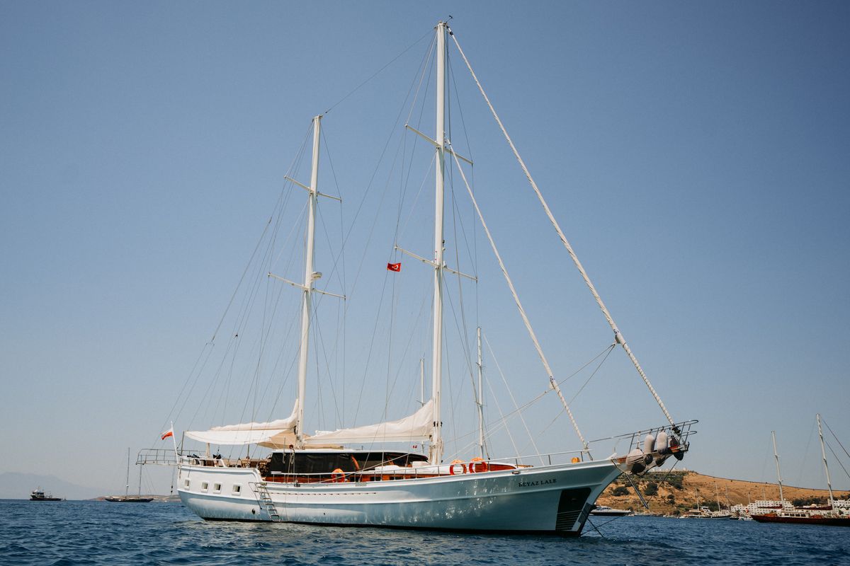 Exterior view of Bevaz Lale, a Gulet Gulet gulet at Kos, Greece