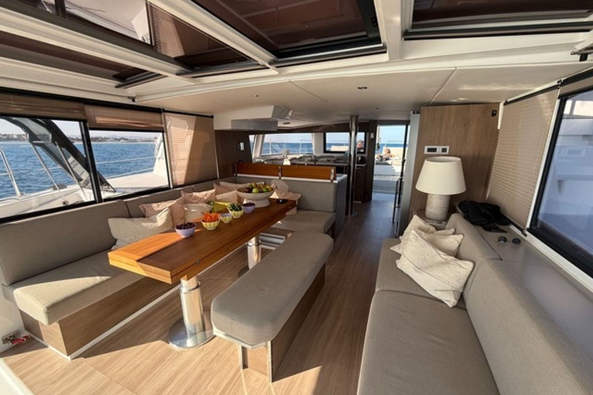 Salon of Second Wind Skippered, a Bali 4.6 catamaran at Parikia, Greece
