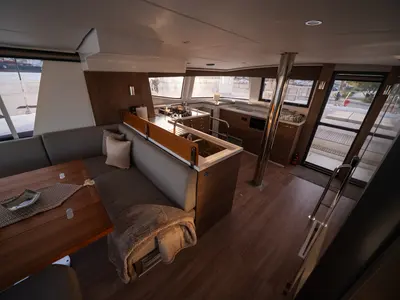 Galley of Second Wind Skippered, a Bali 4.6 catamaran at Parikia, Greece