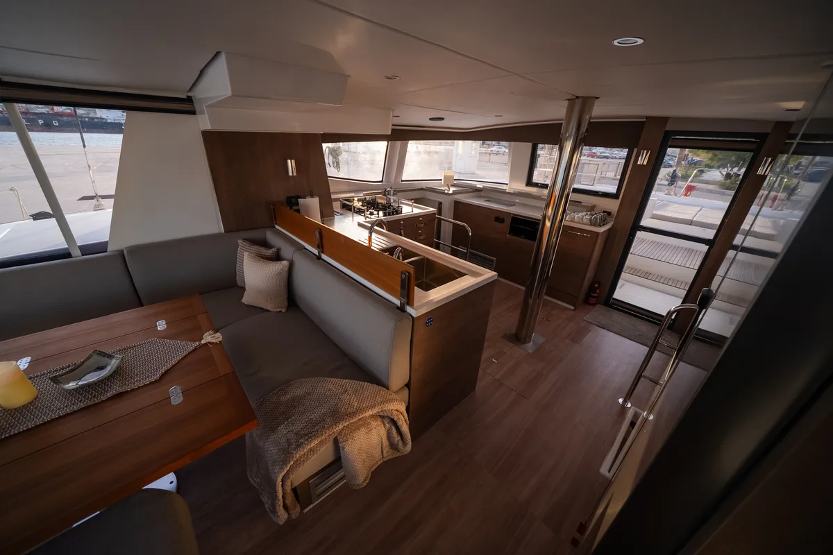 Galley of Second Wind Skippered, a Bali 4.6 catamaran at Parikia, Greece