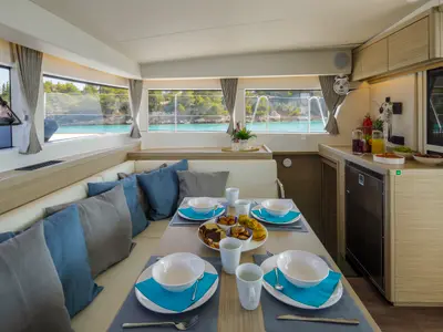 Salon of Demy, a Lagoon 40 catamaran at Municipal Unit of Kranidi, Greece