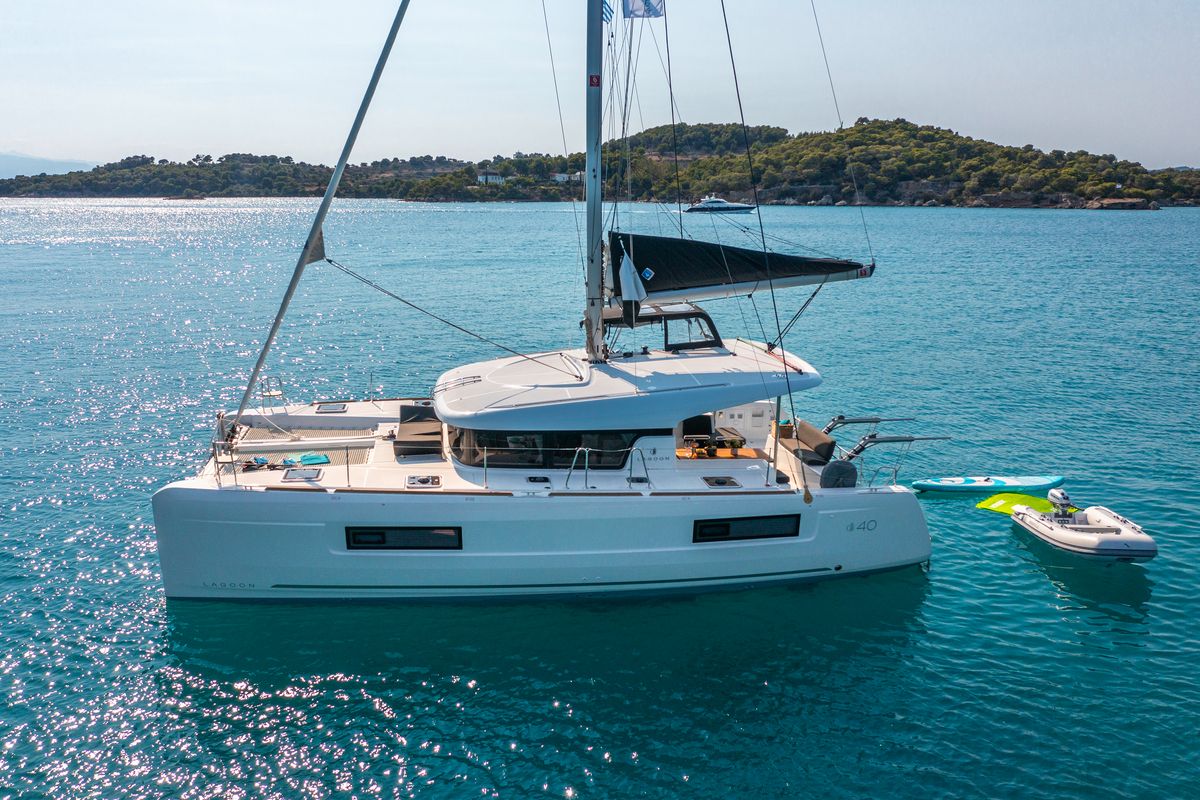 Exterior view of Demy, a Lagoon 40 catamaran at Municipal Unit of Kranidi, Greece
