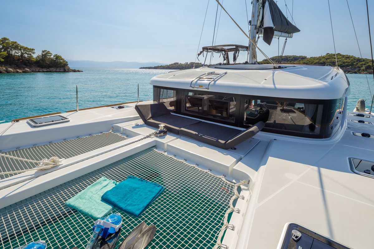 Deck of Demy, a Lagoon 40 catamaran at Municipal Unit of Kranidi, Greece