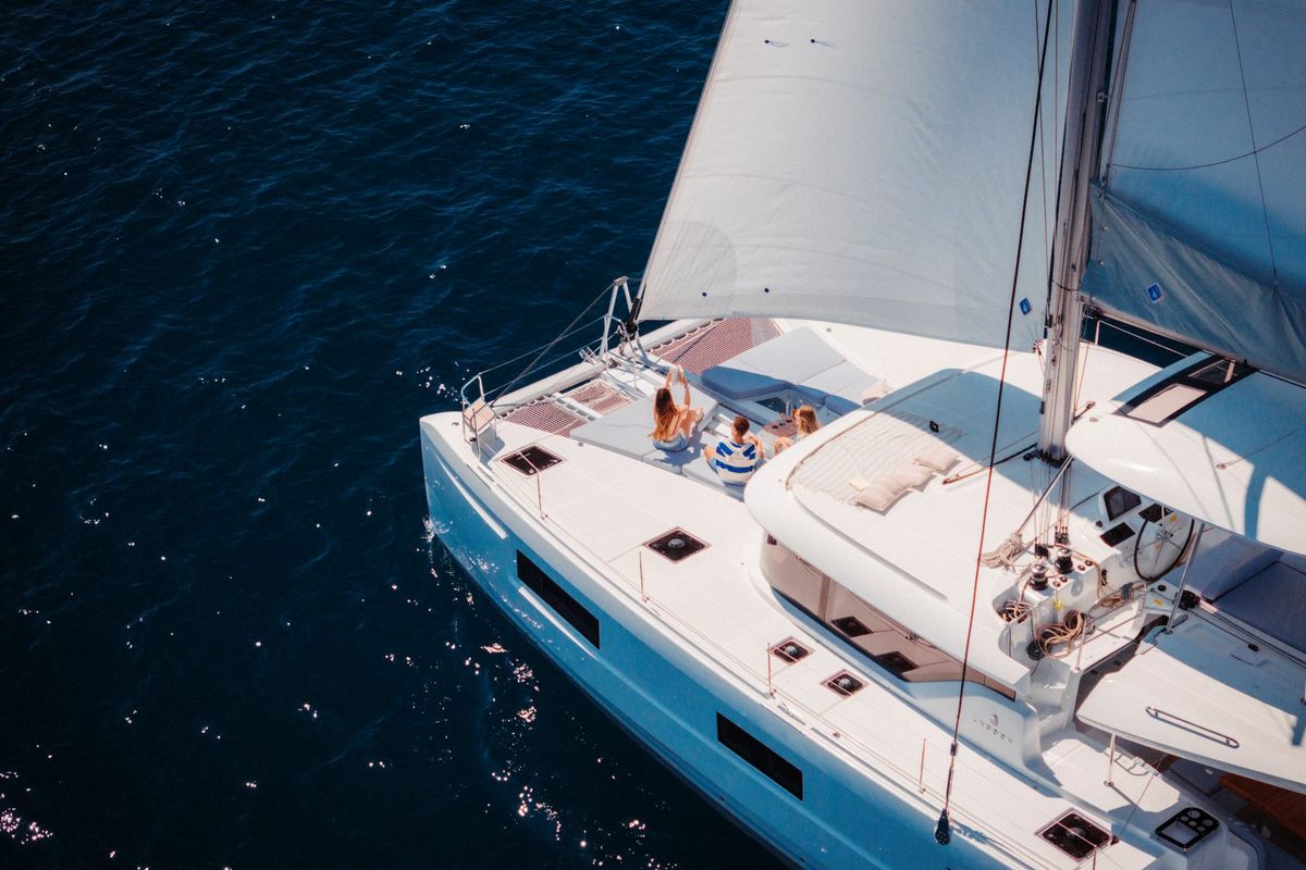 Exterior view of Vanesa, a Lagoon 46 catamaran at Seget Donji, Croatia