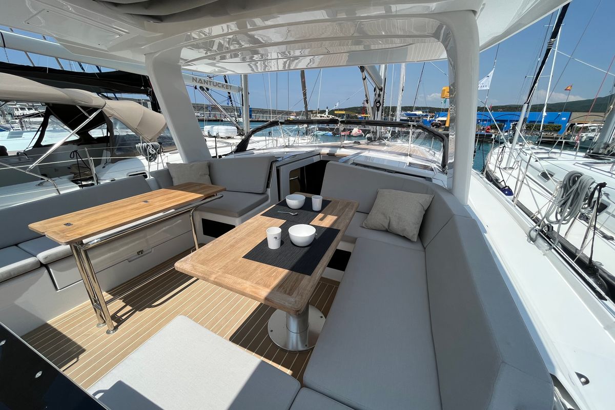 Deck of Time Off, a Hanse Yachts Hanse 460 sailboat at Rosignano Solvay, Italy