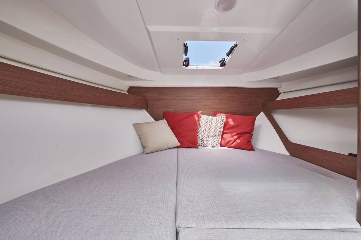 Cabin on Merry Fisher, a Jeanneau Merry Fisher 795 motorboat at Grad Vodice, Croatia
