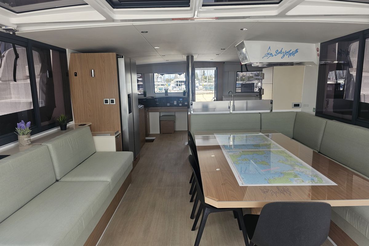 Salon of Destiny, a Bali 4.8 catamaran at Athens, Greece