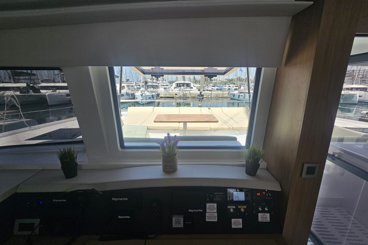 Cockpit of Destiny, a Bali 4.8 catamaran at Athens, Greece