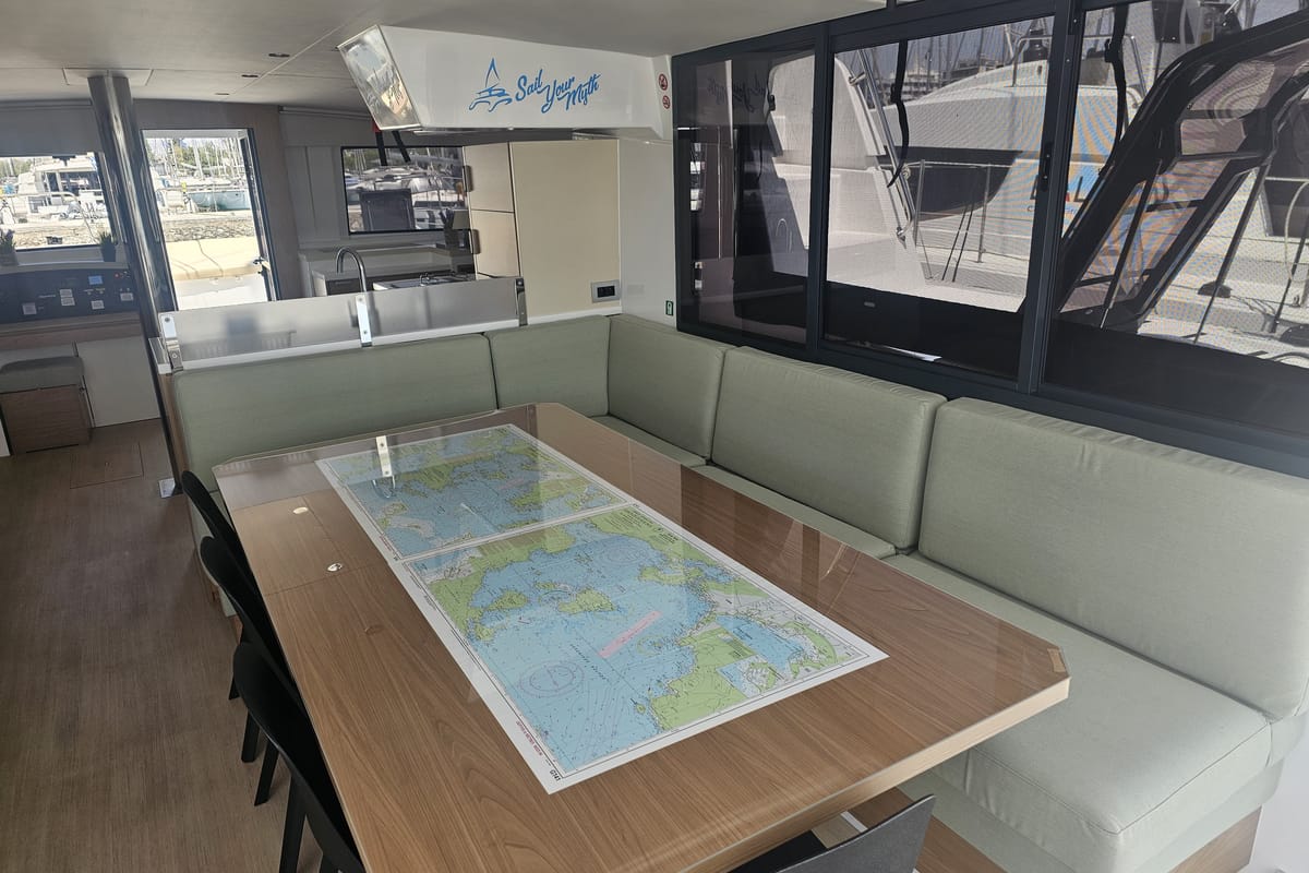 Salon of Destiny, a Bali 4.8 catamaran at Athens, Greece