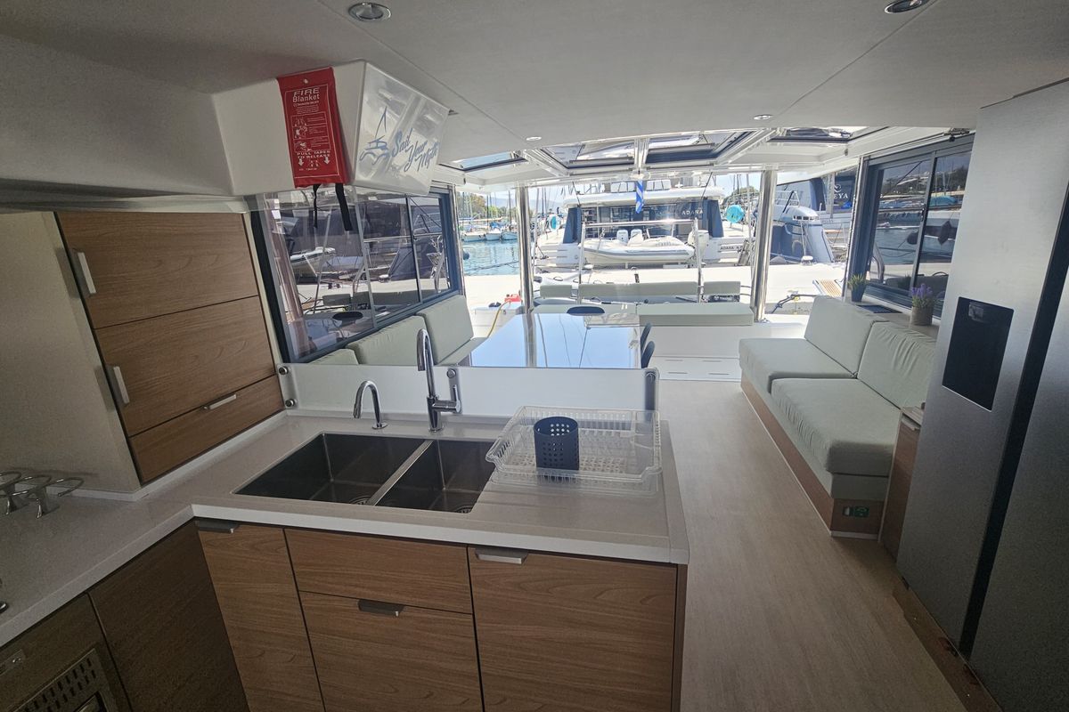 Galley of Destiny, a Bali 4.8 catamaran at Athens, Greece