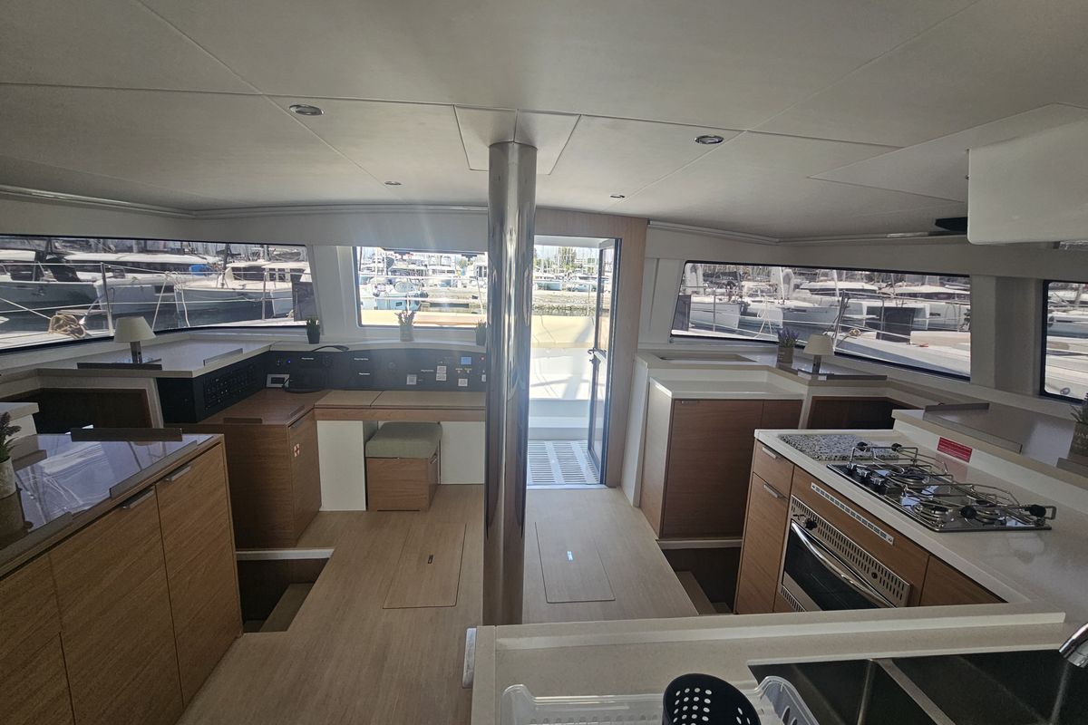 Salon of Destiny, a Bali 4.8 catamaran at Athens, Greece