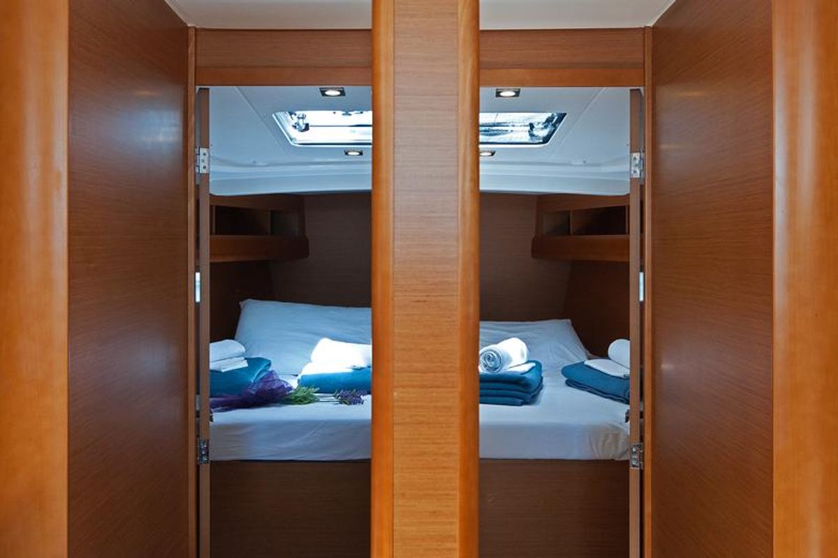 Cabin on South Kiss, a Jeanneau Sun Odyssey 469 sailboat at Split, Croatia