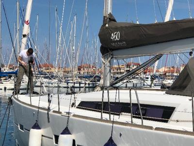 Deck of Elizabeth, a Dufour 460 Grand Large sailboat at Municipal Unit of Palairos, Greece