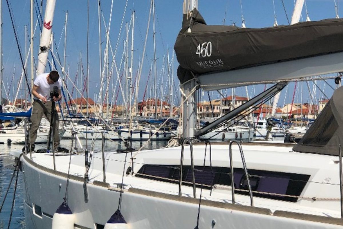 Deck of Elizabeth, a Dufour 460 Grand Large sailboat at Municipal Unit of Palairos, Greece