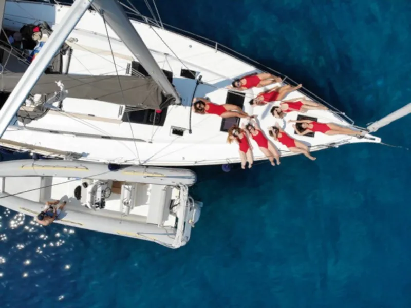 Exterior view of Elizabeth, a Dufour 460 Grand Large sailboat at Municipal Unit of Palairos, Greece