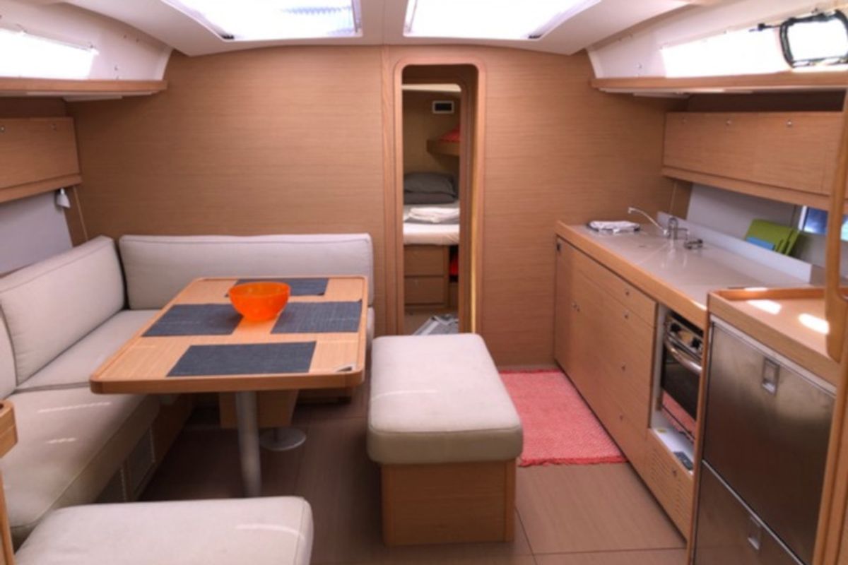 Salon of Elizabeth, a Dufour 460 Grand Large sailboat at Municipal Unit of Palairos, Greece