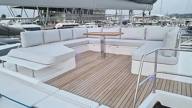 Deck of Cajha, a Aventura Catamarans Aventura 45 catamaran at Seget Donji, Croatia