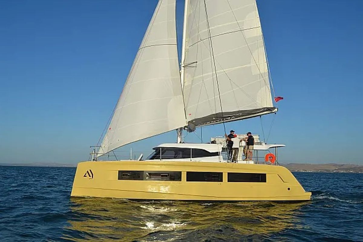 Exterior view of Cajha, a Aventura Catamarans Aventura 45 catamaran at Seget Donji, Croatia