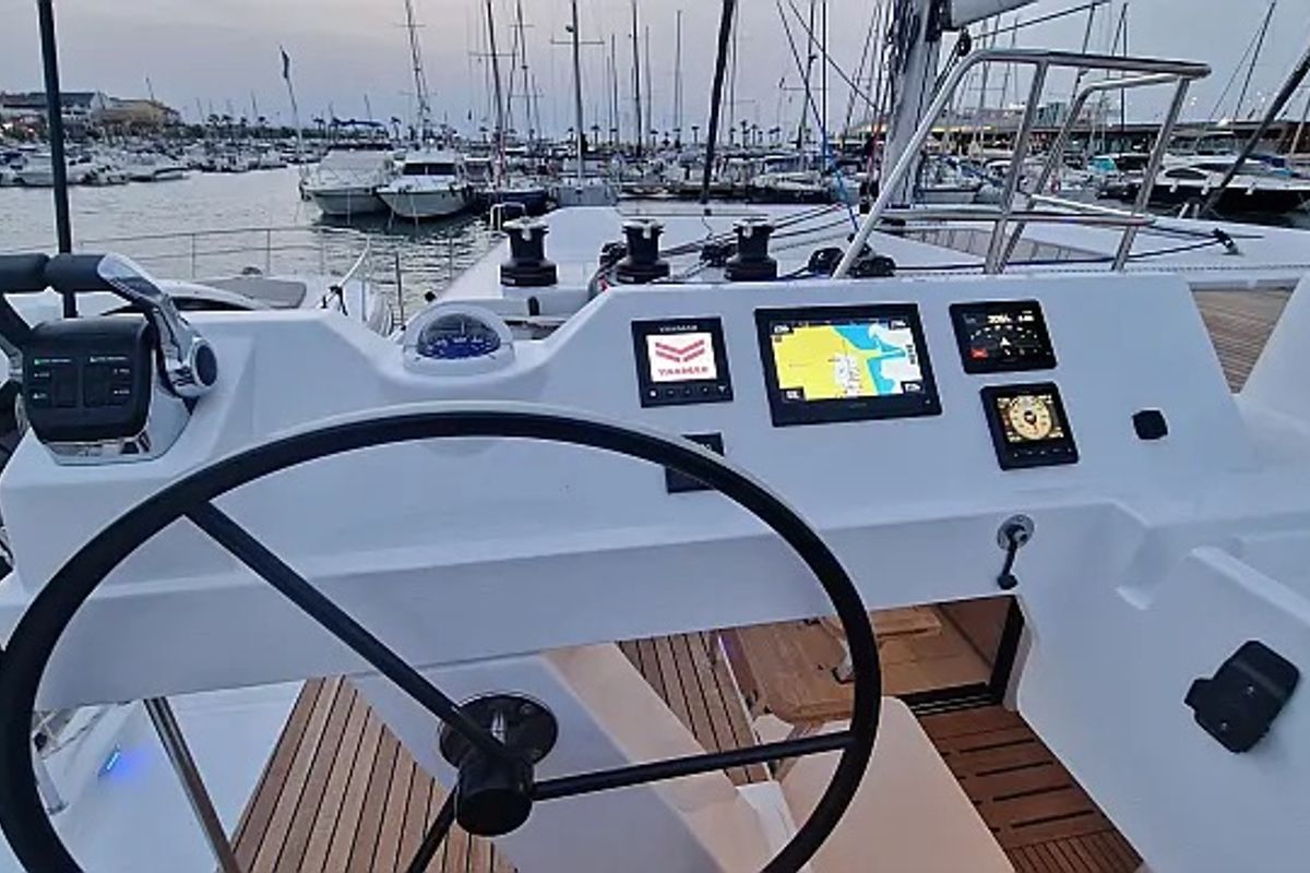 Cockpit of Cajha, a Aventura Catamarans Aventura 45 catamaran at Seget Donji, Croatia