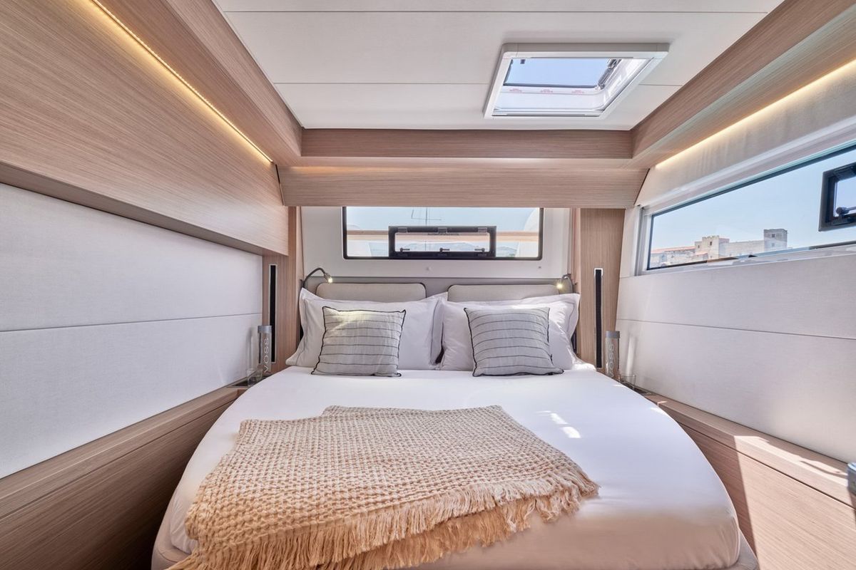 Cabin on Mythos, a Lagoon 51 catamaran at Lavreotiki Municipal Unit, Greece