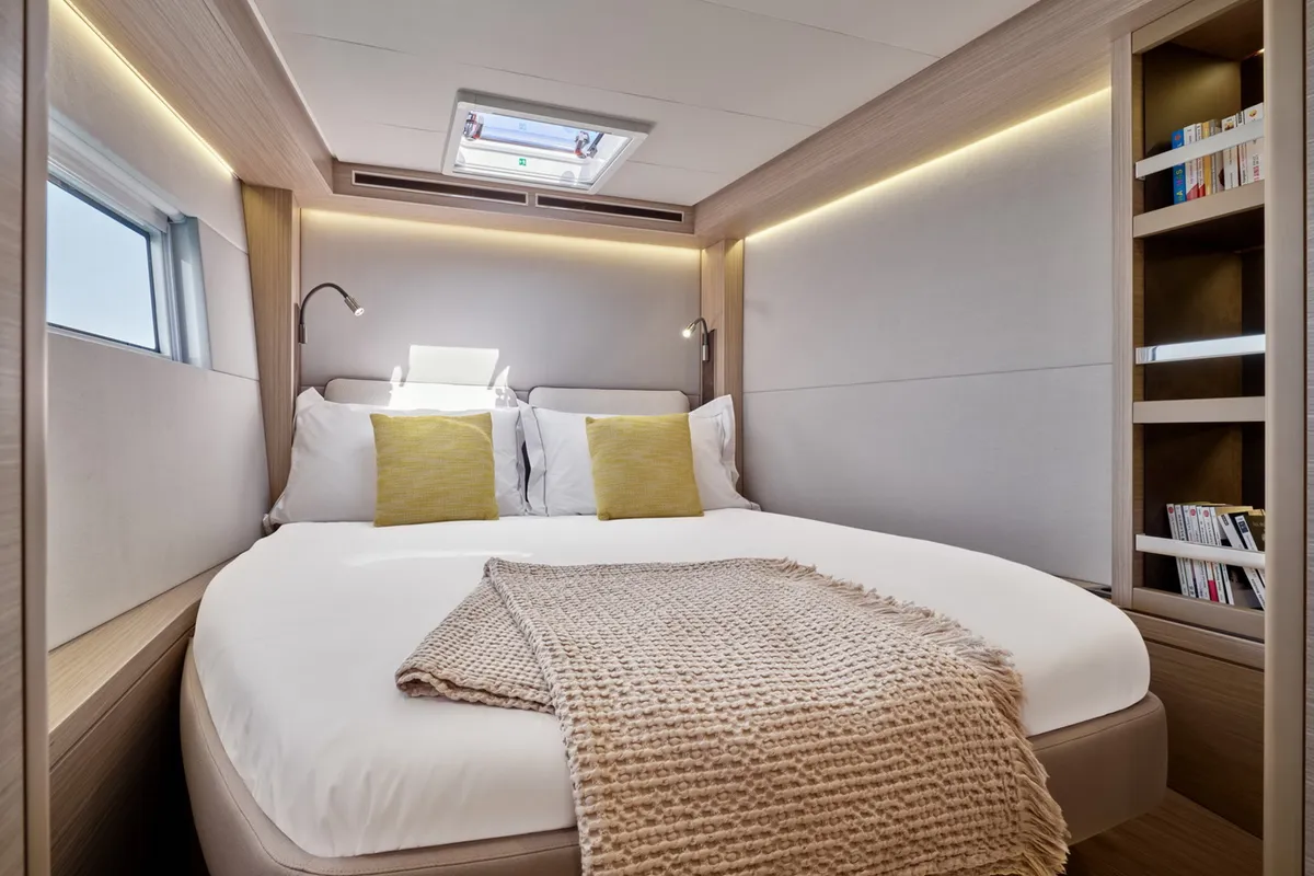 Cabin on Mythos, a Lagoon 51 catamaran at Lavreotiki Municipal Unit, Greece