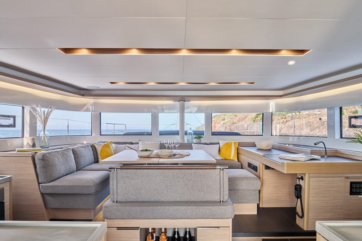Salon of Mythos, a Lagoon 51 catamaran at Lavreotiki Municipal Unit, Greece