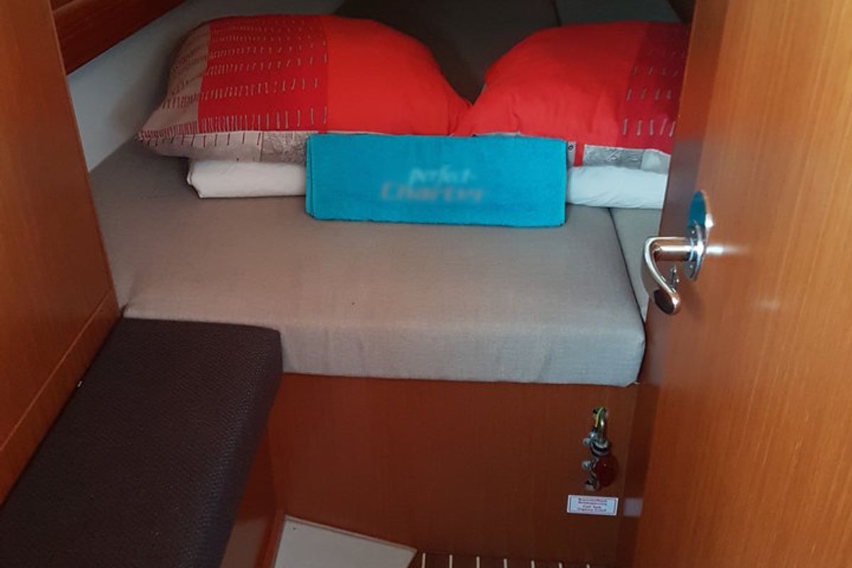 Cabin on Theia, a Bavaria Cruiser 34 sailboat at Punat, Croatia