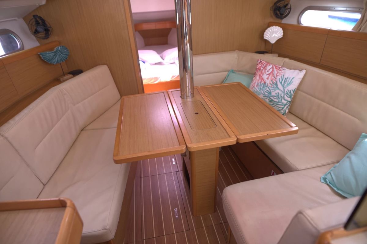 Salon of Candy, a Jeanneau Sun Odyssey 36i sailboat at Municipal Unit of Megara, Greece