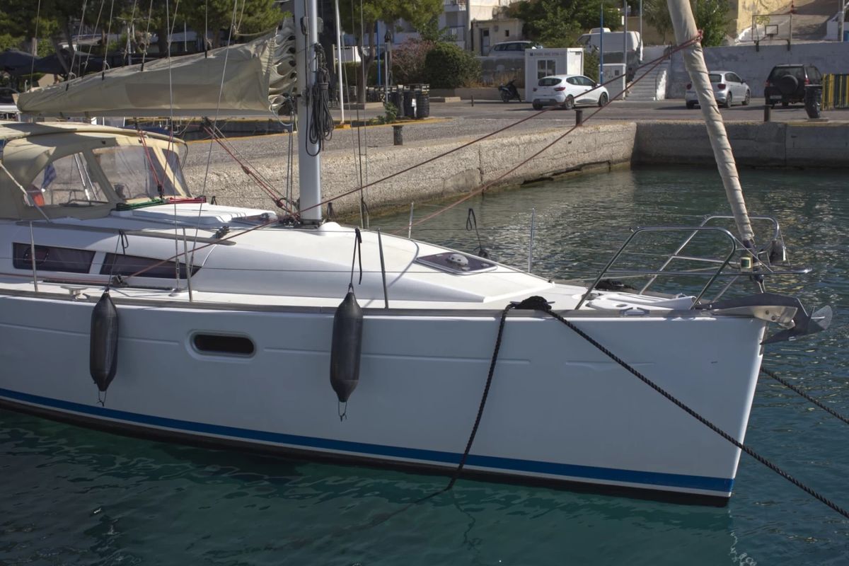Cockpit of Candy, a Jeanneau Sun Odyssey 36i sailboat at Municipal Unit of Megara, Greece