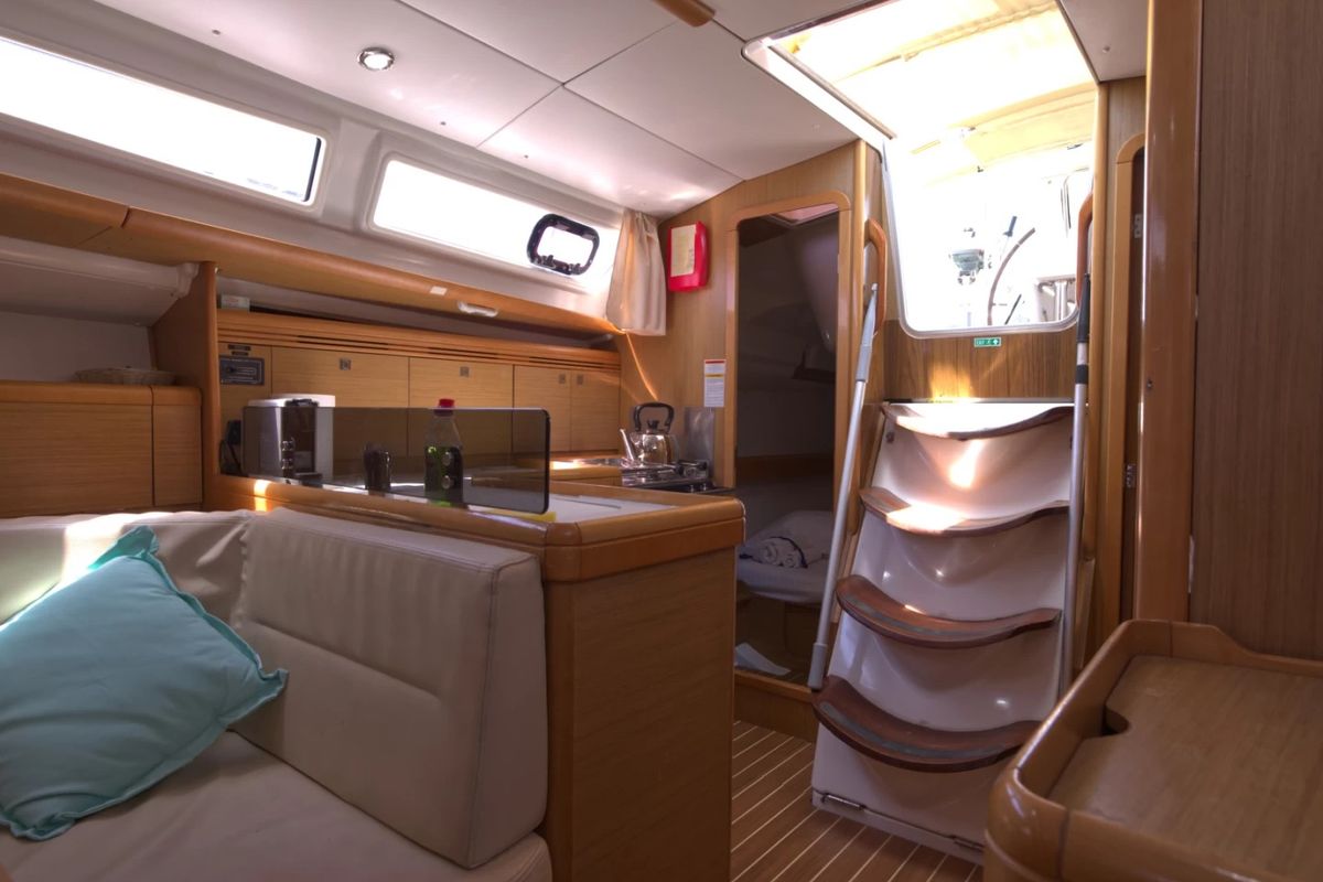 Cockpit of Candy, a Jeanneau Sun Odyssey 36i sailboat at Municipal Unit of Megara, Greece