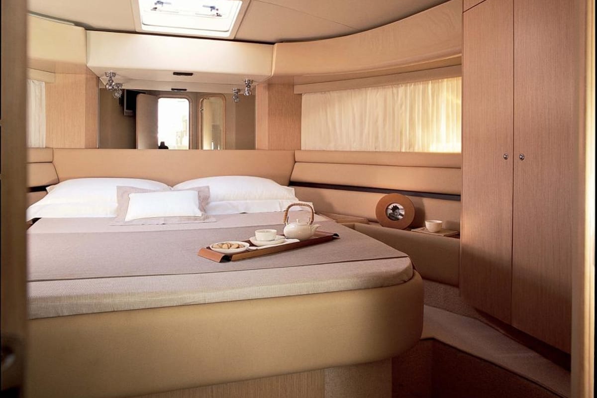 Cabin on The Boat, a Ferretti 550 motorboat at Panaji, India