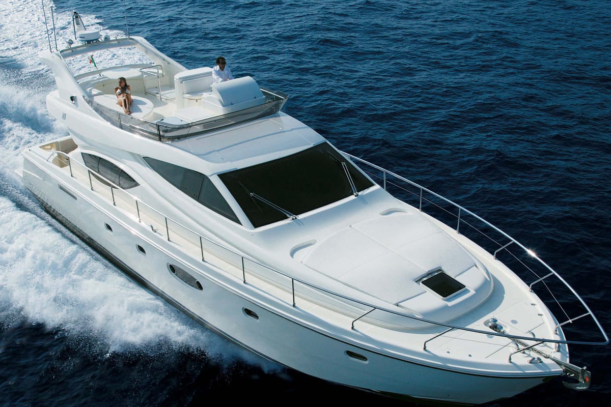 Exterior view of The Boat, a Ferretti 550 motorboat at Panaji, India
