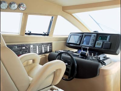 Cockpit of The Boat, a Ferretti 550 motorboat at Panaji, India