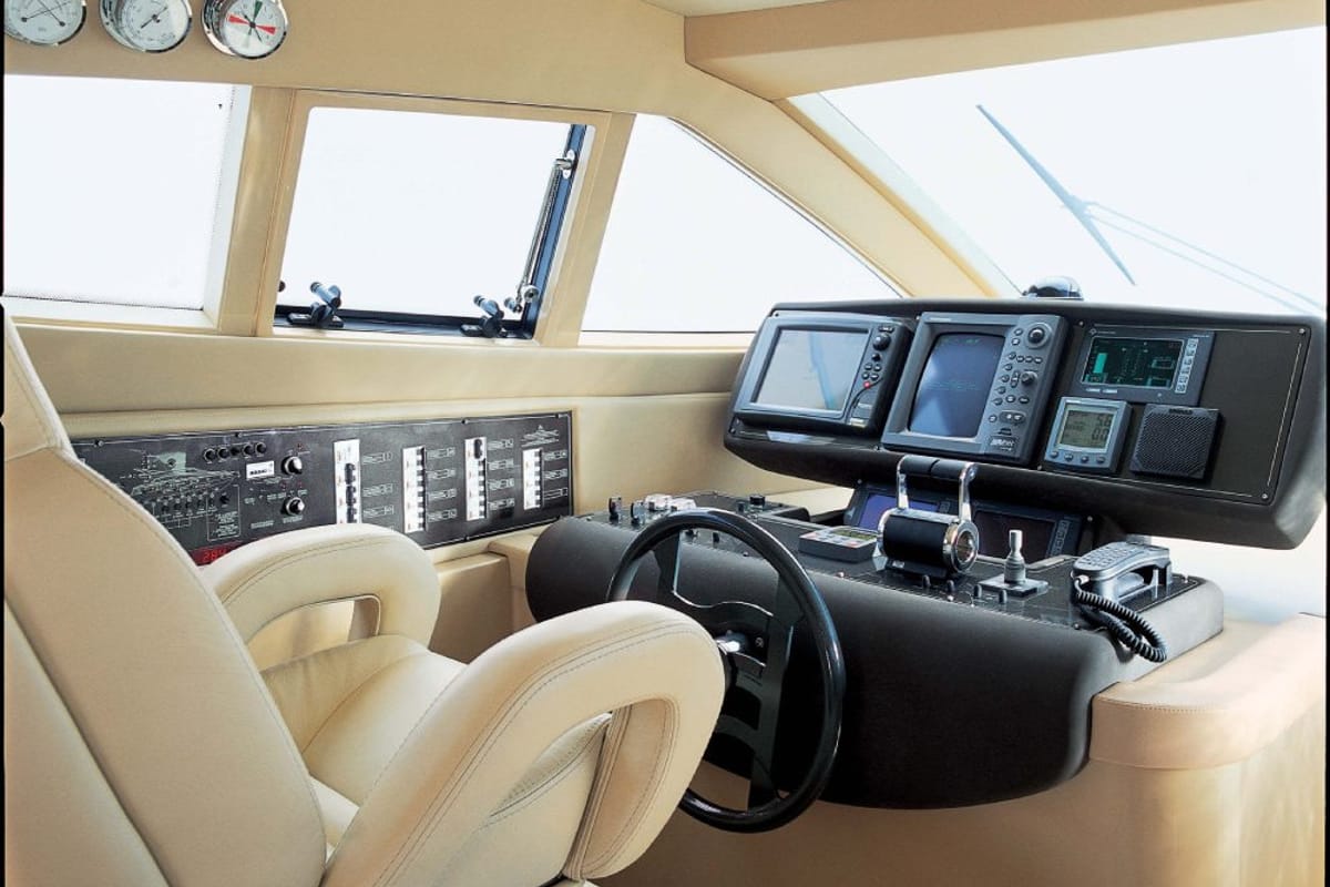 Cockpit of The Boat, a Ferretti 550 motorboat at Panaji, India