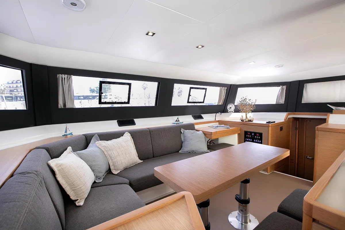 Salon of Diva, a Dufour 48 Catamaran catamaran at Athens, Greece