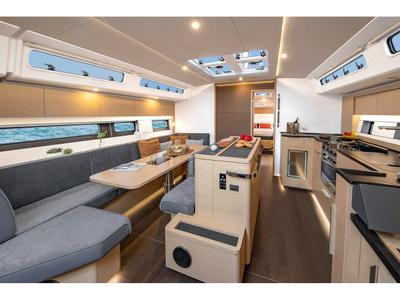 Salon of Zagal, a Hanse Yachts Hanse 510 sailboat at Ibiza, Spain