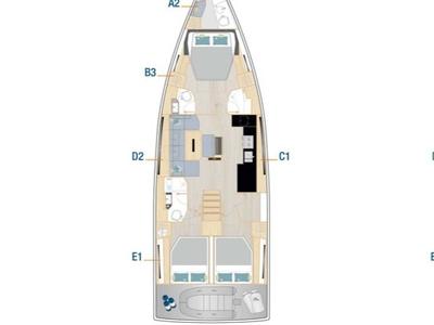 Floor plan of Zagal, a Hanse Yachts Hanse 510 sailboat at Ibiza, Spain