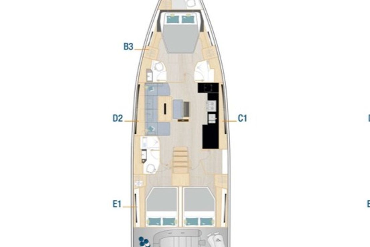 Floor plan of Zagal, a Hanse Yachts Hanse 510 sailboat at Ibiza, Spain