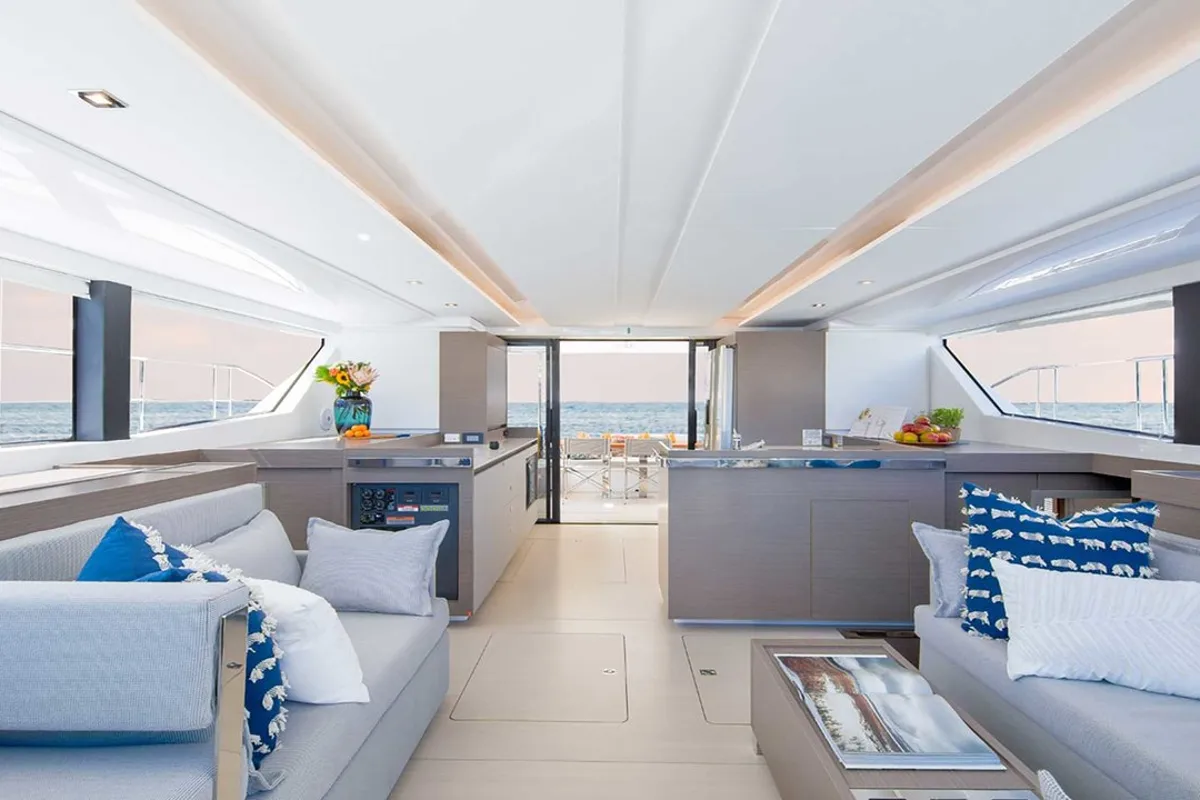 Salon of Moorings 464PC Exclusive Plus, a Leopard 46PC catamaran at Central Abaco, Bahamas