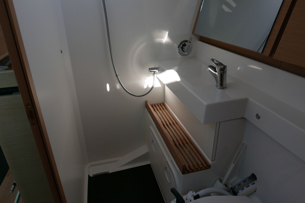 Head on Frenetica, a Jeanneau Sun Odyssey 440 sailboat at San Vincenzo, Italy