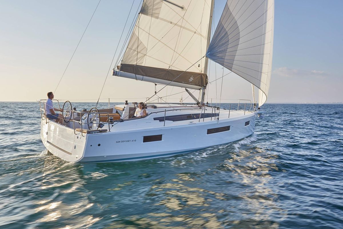 Exterior view of Oliver, a Jeanneau Sun Odyssey 410 sailboat at Primošten, Croatia