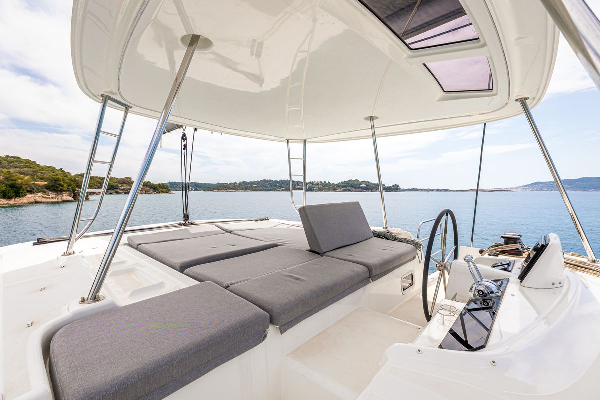 Cockpit of M&M, a Lagoon 46 catamaran at Municipal Unit of Kranidi, Greece