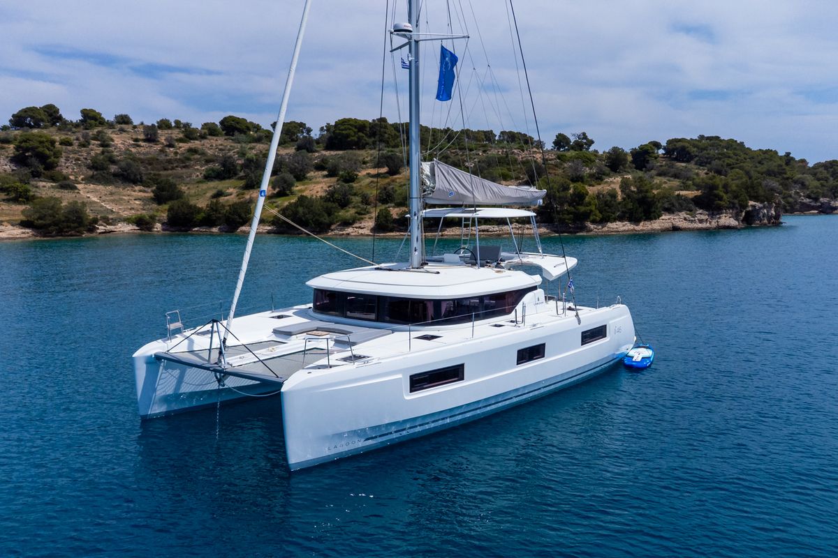 Exterior view of M&M, a Lagoon 46 catamaran at Municipal Unit of Kranidi, Greece