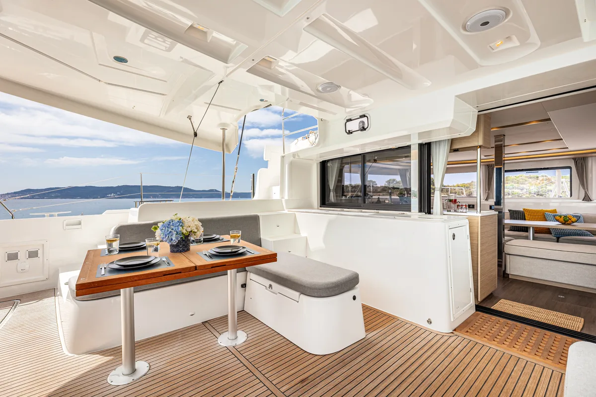 Deck of M&M, a Lagoon 46 catamaran at Municipal Unit of Kranidi, Greece