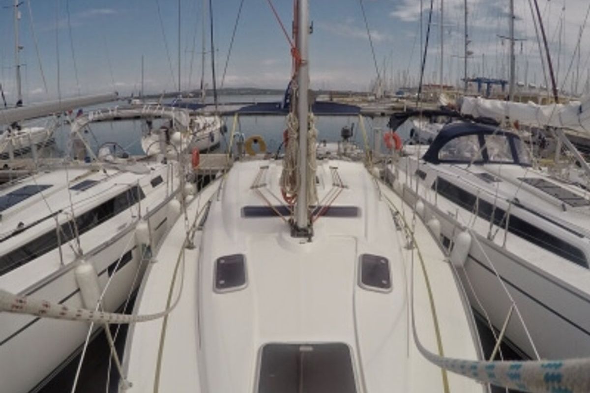 Deck of Alexandros I, a Bavaria 37 sailboat at Municipal Unit of Lefkada, Greece