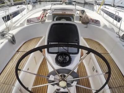 Cockpit of Alexandros I, a Bavaria 37 sailboat at Municipal Unit of Lefkada, Greece