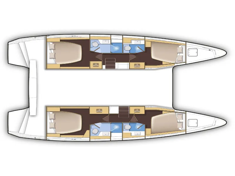 Floor plan of Booby, a Lagoon 42 catamaran at Eden Island Marina, Seychelles