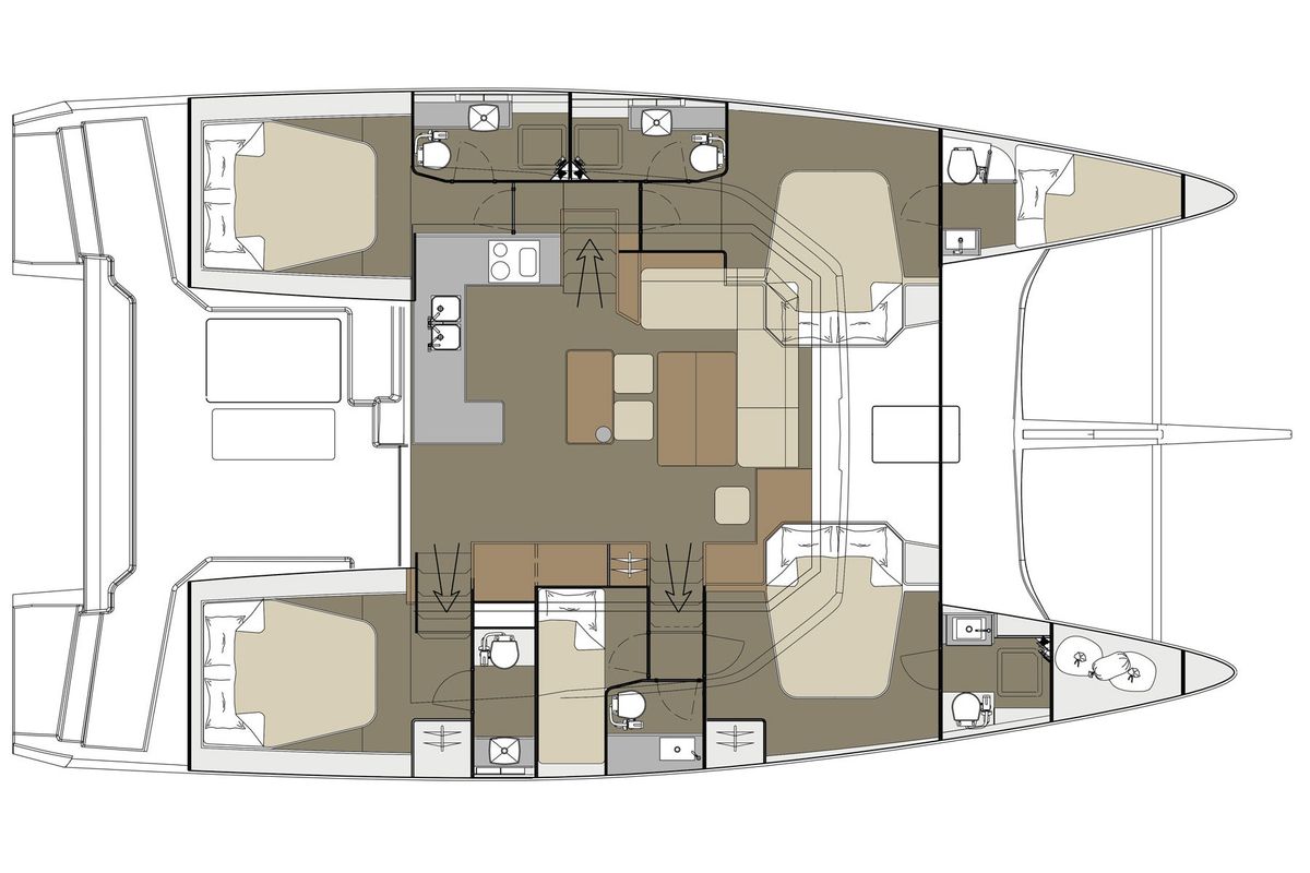 Floor plan of Barchetta VII, a Dufour Catamaran 48 catamaran at Piraeus, Greece