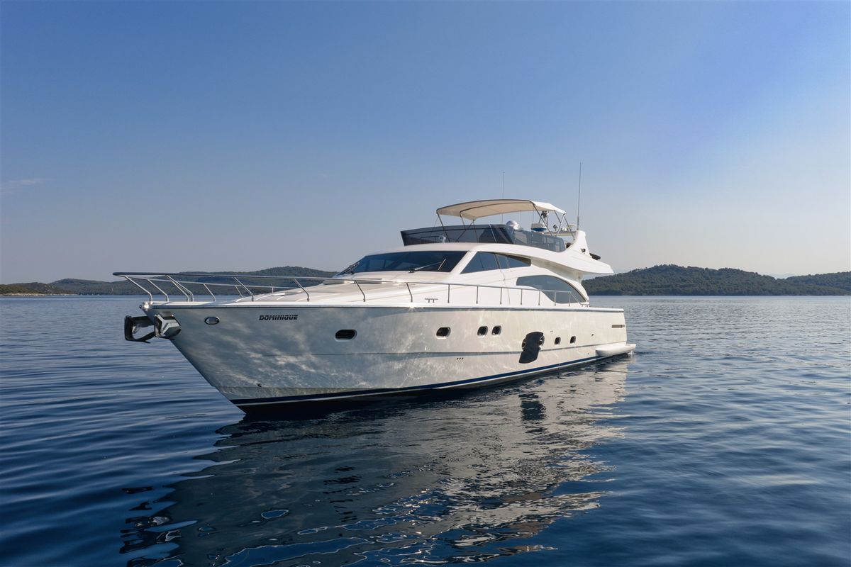 Exterior view of Dominique, a Ferretti 681 yacht at Zadar, Croatia